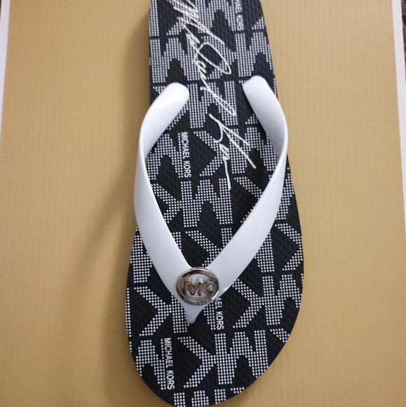 NITB MK Michael Kors flip flops white black Logo - Picture 1 of 1